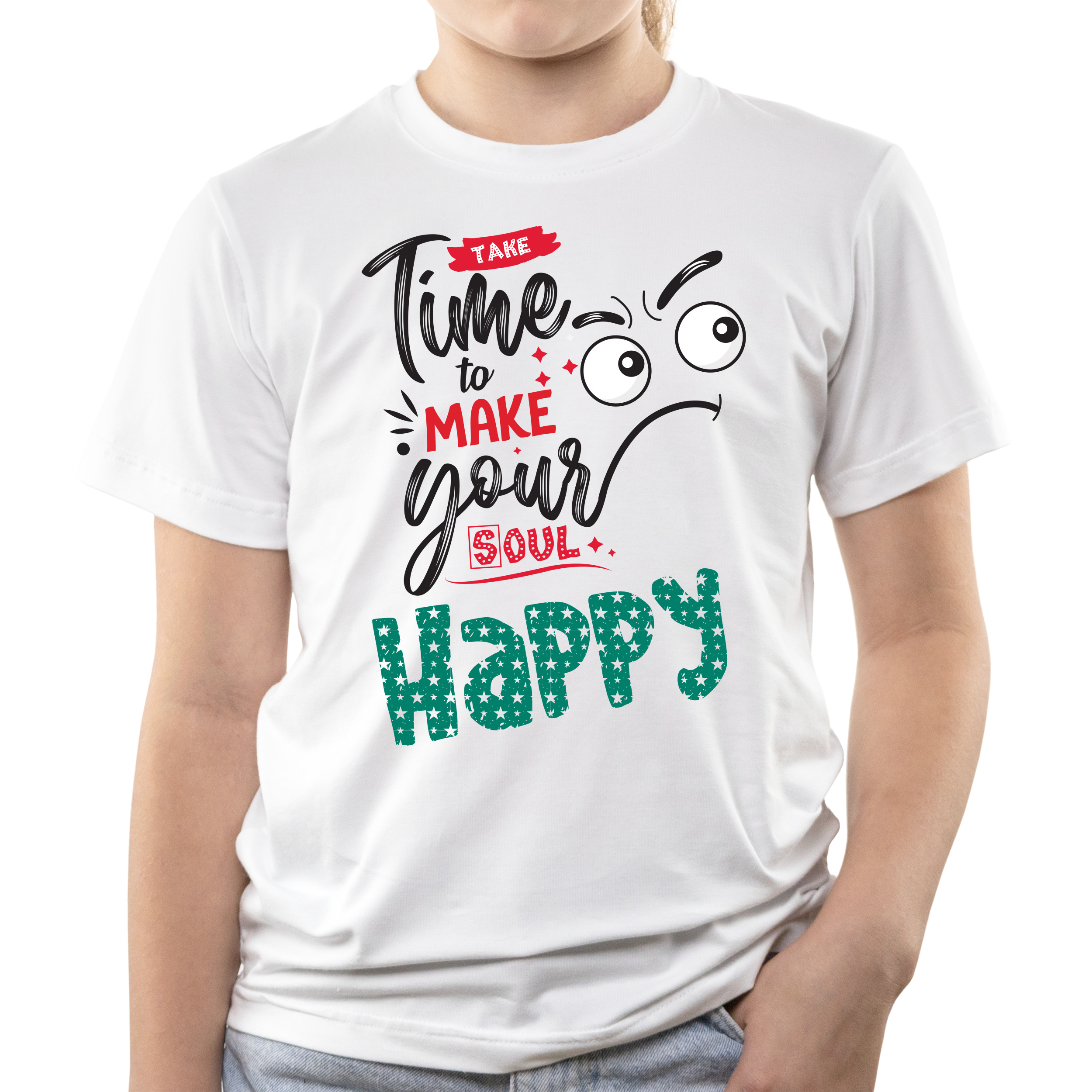 Футболка дитяча біла бавовна/еластан Time for make your soul happy 146 - фото 1 - Футболки